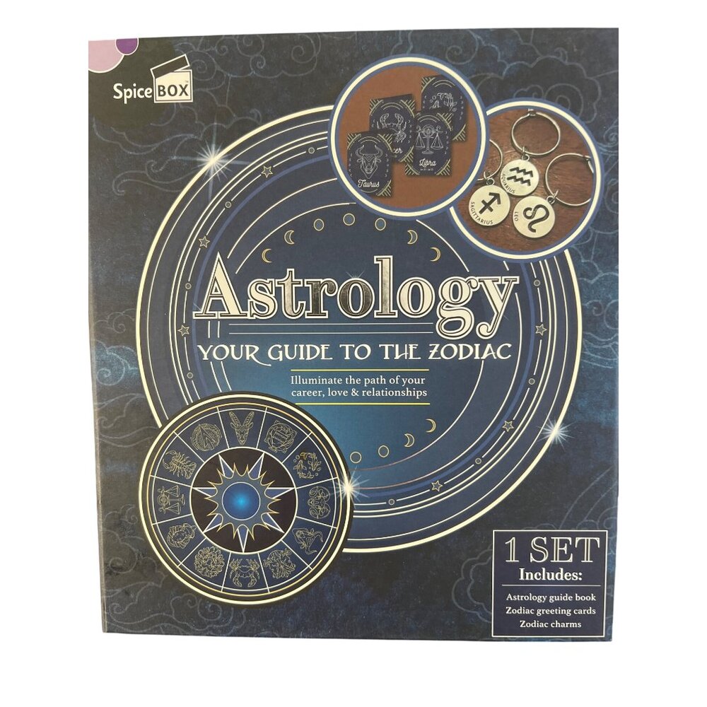 SpiceBox Astrology Guide to the Zodiac Gift Set Guidebook 12 wine charms NEW